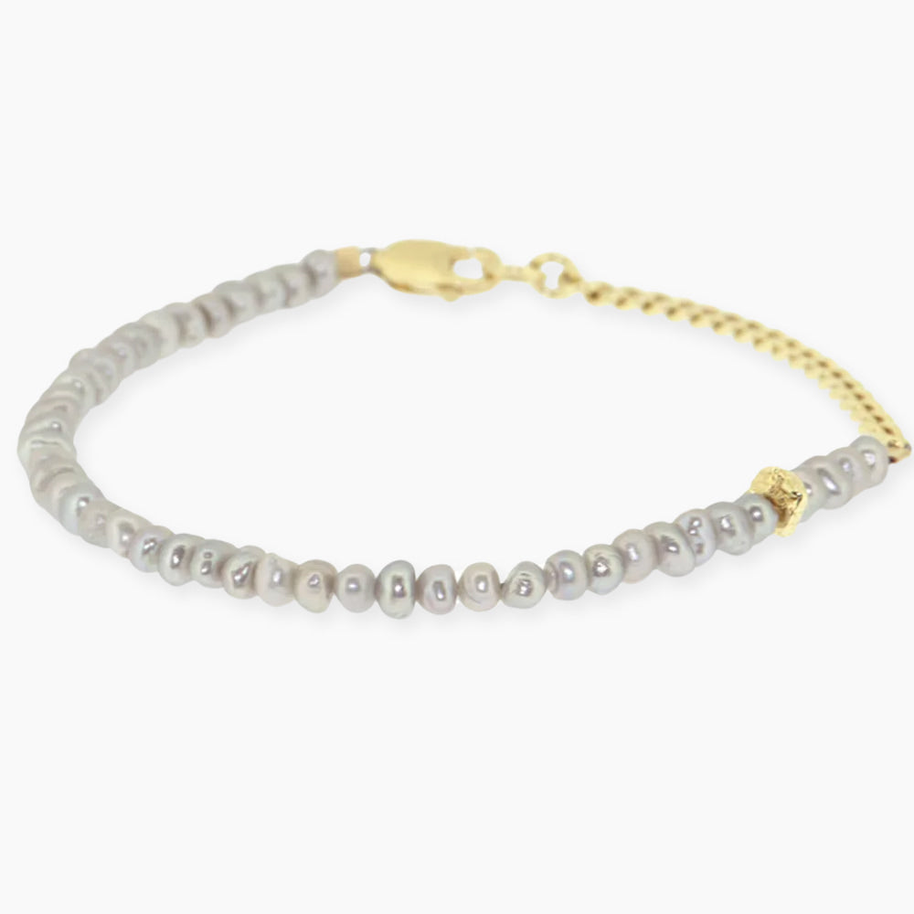 Bracelet En Or 18 Carats Avec Perle Grise - Poids 1,14 G - Neuf Sans Emballage
